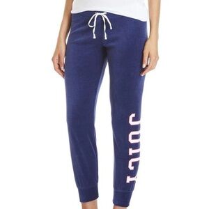 Y2K Retro Juicy Couture Navy Velour Joggers Drawstring Leg Logo Women’s Size M